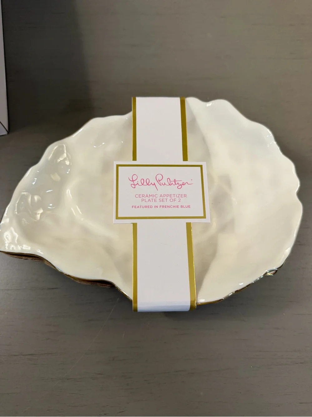 Lilly Pulitzer Ceramic Oyster Shell Appetizer Plate Set of 2 Frenchie Blue NIB